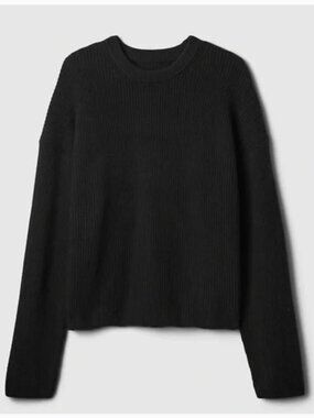 CashSoft Shaker-Stitch Crewneck Sweater in Black Size Small